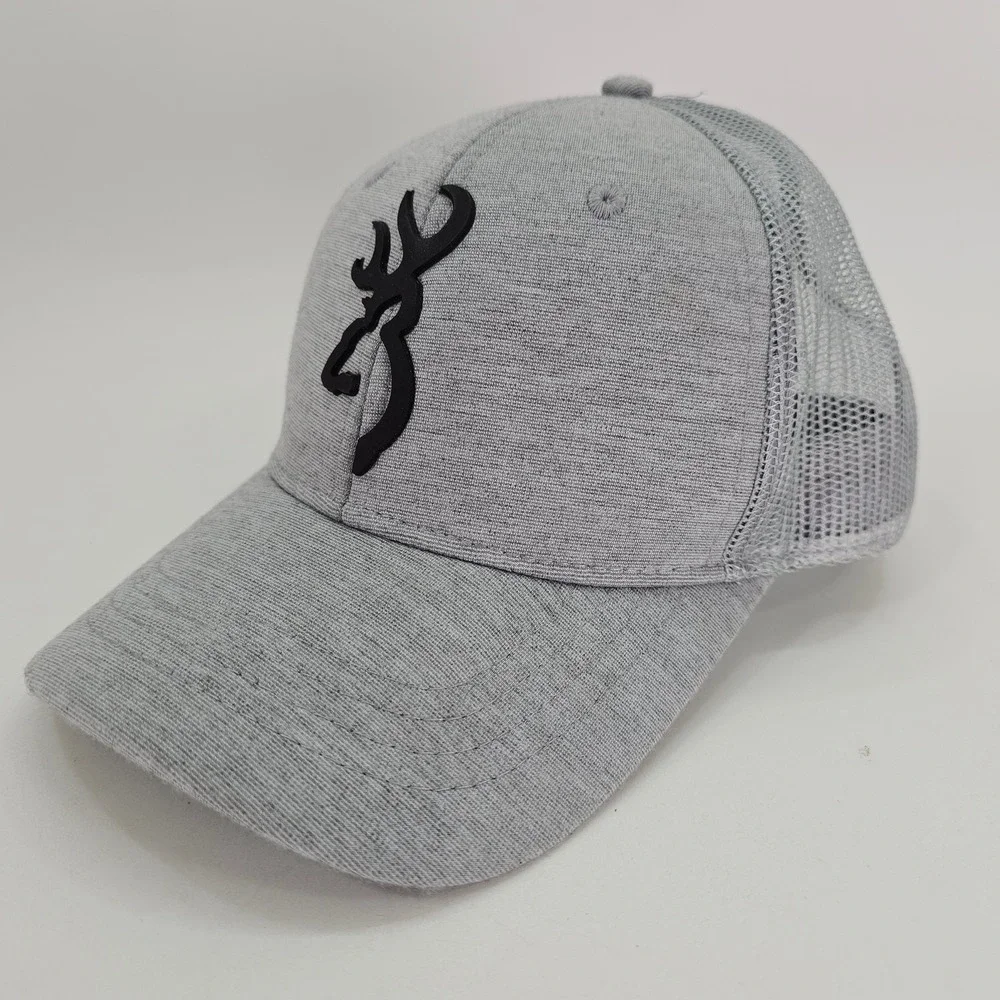 Browning Trucker Hat Mens OSFM Gray Y2K Buckmark Logo Snapback Mesh Cap Skate
